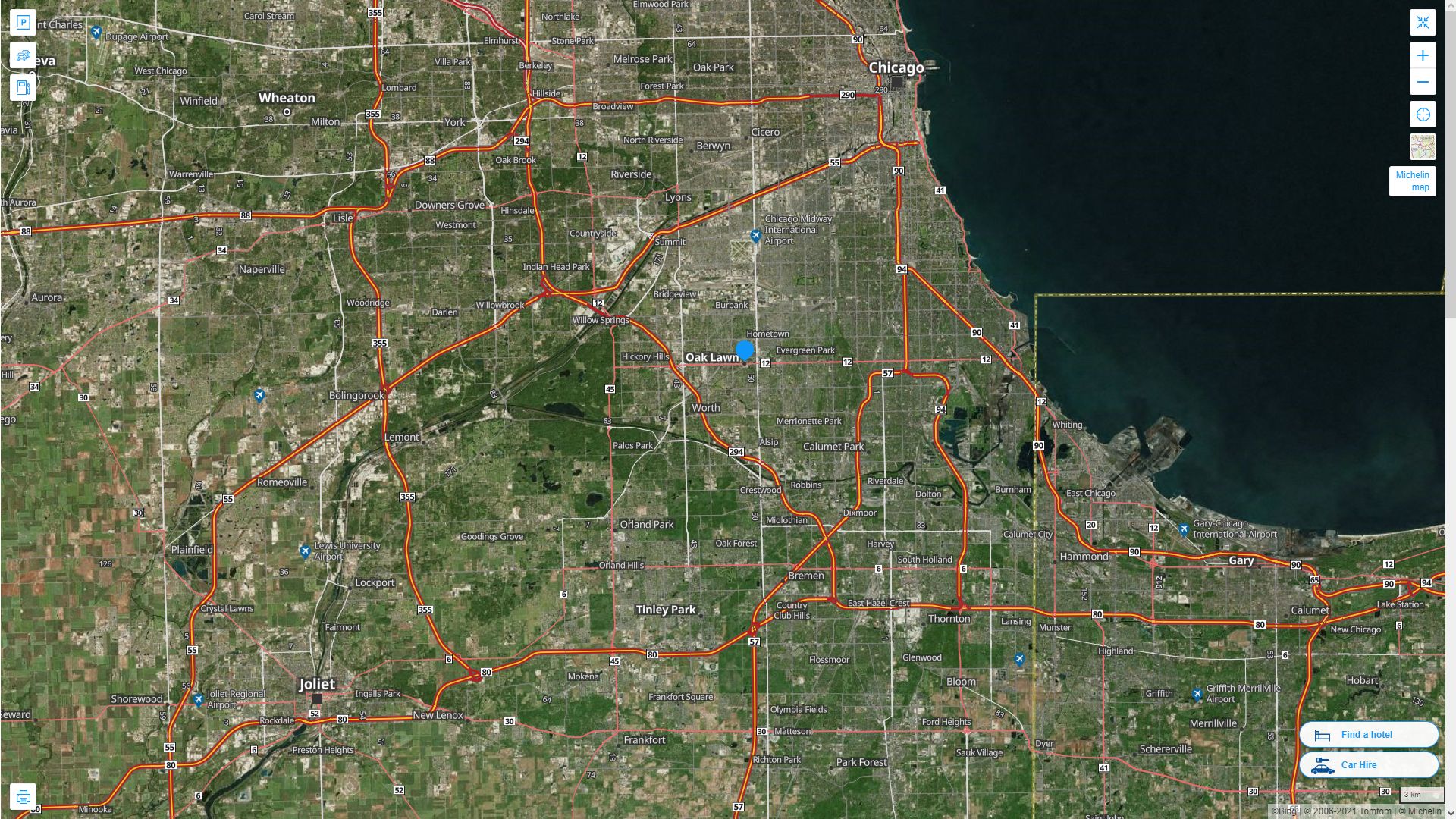 Oak Lawn illinois Highway and Road Map with Satellite View